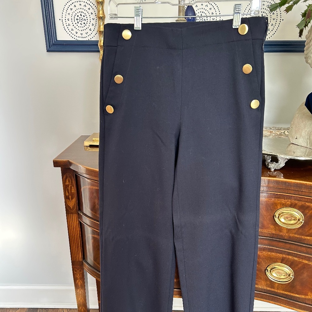 LOFT Black Sailor-Style Trousers with Gold Buttons